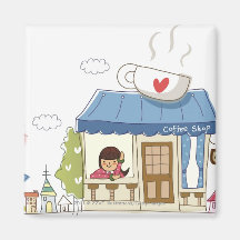 Femme dans un café-restaurant magnets pour réfrigérateur