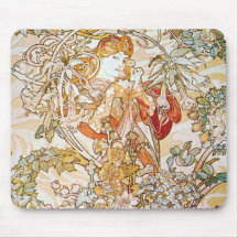 Femme de Mucha avec le tapis de souris de Nouveau 