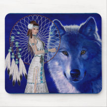 Femme de Natif américain et conception bleue de lo Tapis De Souris