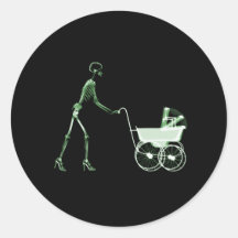 FEMME DE RAYON X ET VOITURE D'ENFANT SQUELETTIQUES ADHÉSIFS RONDS