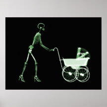 FEMME DE RAYON X ET VOITURE D'ENFANT SQUELETTIQUES AFFICHES