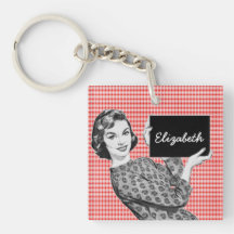 femme des années 1950 avec un signe V2 Porteclés