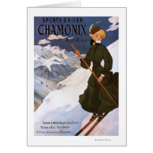 Femme en affiche verte de ski carte de vœux