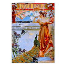 Femme et paon de Nouveau d'art Cartes De Vœux