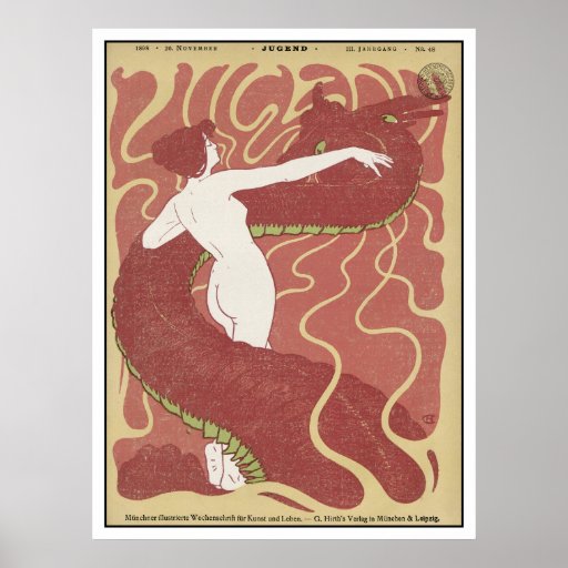Femme et serpent - art Nouveau - art de Jugend Posters
