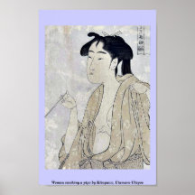 Femme fumant un tuyau par Kitagawa, Utamaro Ukiyoe Posters