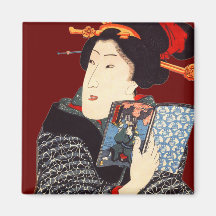 Femme japonaise 2 de lecture magnets pour réfrigérateur
