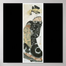Femme japonaise avec le kimono C. 1810 de dragon Poster