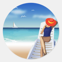 femme s'étendant sur la plage adhésif
