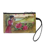 Femmes avec des roses et des pensées portefeuilles