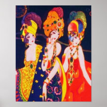 Femmes colorées vintages de Deco avec des bijoux Posters