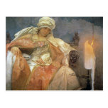 Femmes de ~ d'Alfons Mucha avec la bougie brûlante Cartes Postales