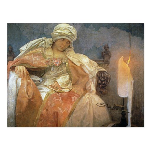 Femmes de ~ d'Alfons Mucha avec la bougie brûlante Cartes Postales