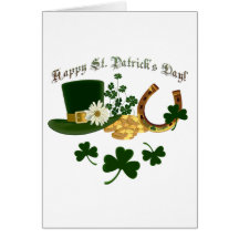 Fer à cheval d'or de chapeau de lutin - St Patrick Carte