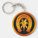 Fer à cheval et chevaux d'or porte-clef