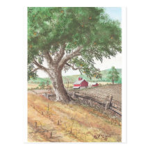 Ferme avec la grange rouge cartes postales
