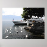 Ferry-boat transportant des passagers chez Vevey Affiche