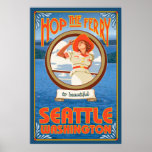 Ferry d'équitation de femme - Seattle, Washington Affiches