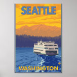 Ferry et montagnes - Seattle, Washington Posters
