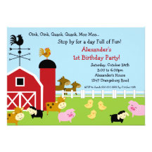 Fête d'anniversaire animale d'amusement de grange faire-parts