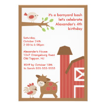 Fête d'anniversaire animale d'amusement de grange invitation personnalisable