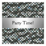 Fête d'anniversaire argentée noire de paillettes invitations