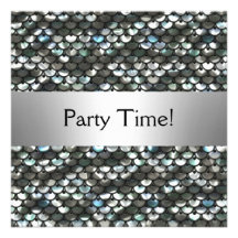 Fête d'anniversaire argentée noire de paillettes invitations