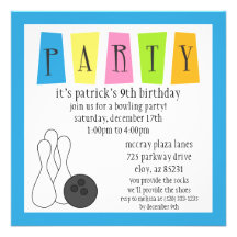 Fête d'anniversaire bleue de bowling de Cuvette-un Cartons D'invitation Personnalisés