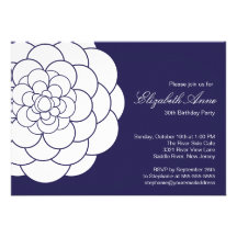 Fête d'anniversaire bleue moderne de fleur de dahl invitation personnalisée
