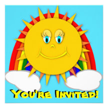 Fête d'anniversaire d'arc-en-ciel de jour de solei invitations