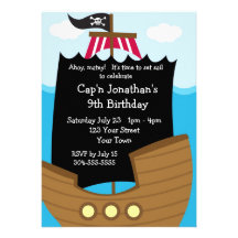Fête d'anniversaire de bateau de pirate d'enfants invitations