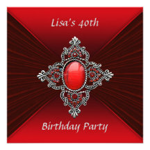 Fête d'anniversaire de bijou rouge du velours de l faire-part personnalisé