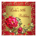 Fête d'anniversaire de la femme de roses rouges ci faire-parts
