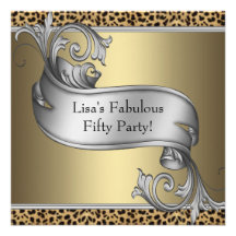 Fête d'anniversaire de l'or de la femme de léopard invitation