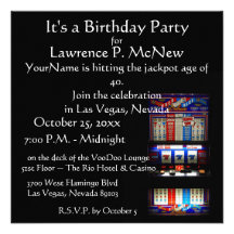 Fête d'anniversaire de machine à sous de Las Vegas Faire-parts