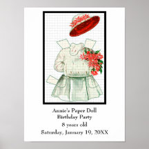 Fête d'anniversaire de papier de poupée poster
