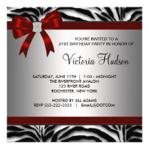Fête d'anniversaire de zèbre de la femme rouge de  invitations personnalisables