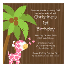 Fête d'anniversaire d'enfant de girafe de rose de  invitations personnalisées