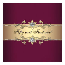 Fête d'anniversaire d'or du vin rouge de la femme  faire-part