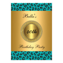 Fête d'anniversaire d'or et de léopard de Teal Faire-parts