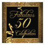 Fête d'anniversaire fabuleuse de noir d'or de 50 c invitations personnalisées