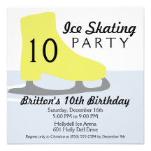 Fête d'anniversaire jaune de patinage de glace de  carton d'invitation