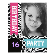 Fête d'anniversaire lumineuse d'impression de zèbr invitations