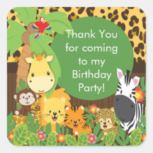 Fête d'anniversaire mignonne de jungle de safari autocollants