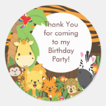 Fête d'anniversaire mignonne de jungle de safari autocollants