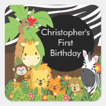 Fête d'anniversaire mignonne de jungle de safari autocollants