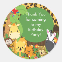 Fête d'anniversaire mignonne de jungle de safari autocollants