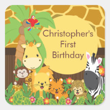 Fête d'anniversaire mignonne de jungle de safari autocollants