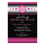 Fête d'anniversaire nautique fuchsia noire et chau invitations