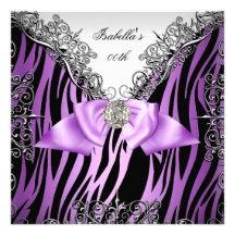 Fête d'anniversaire noire blanche argentée pourpre invitations personnalisées